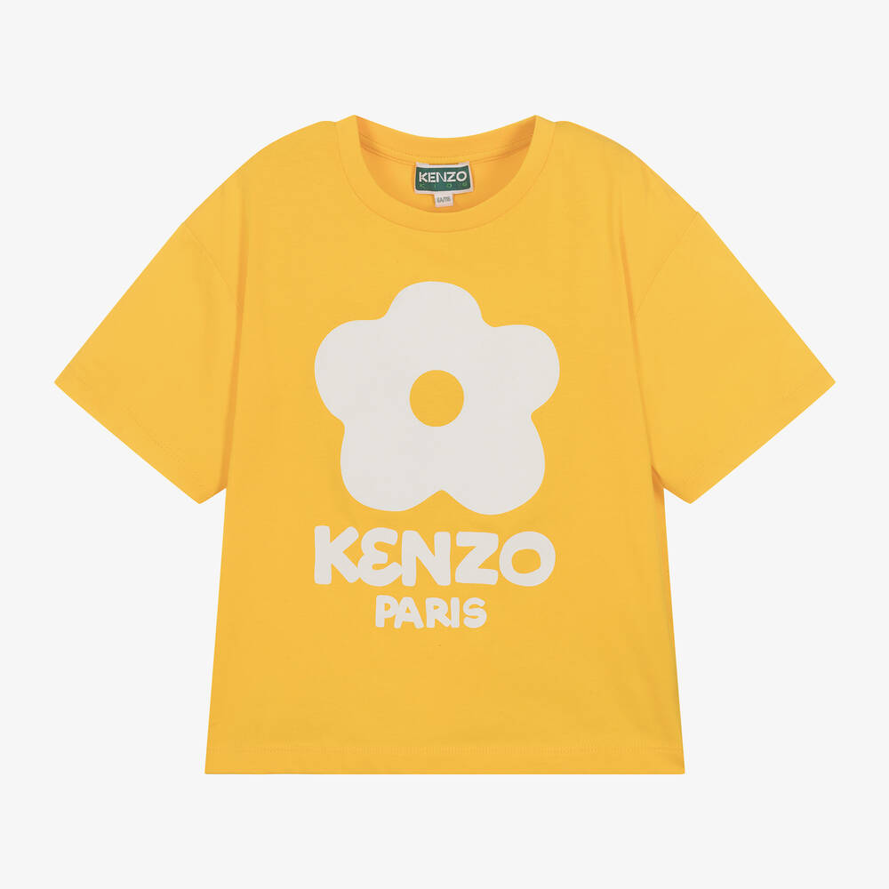 KENZO KIDS - Girls Yellow Cotton Flower T-Shirt | Childrensalon