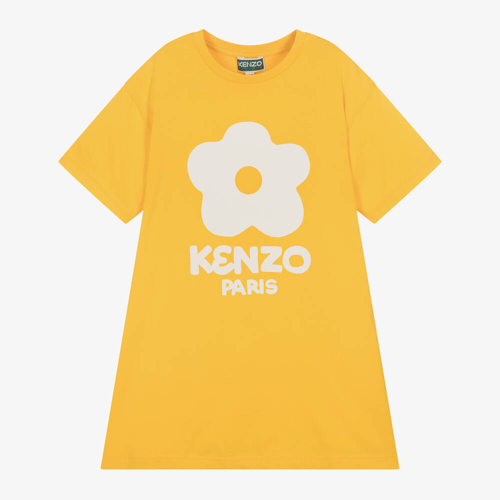 Kenzo Babies'  Kids Girls Yellow Cotton Flower T-shirt Dress