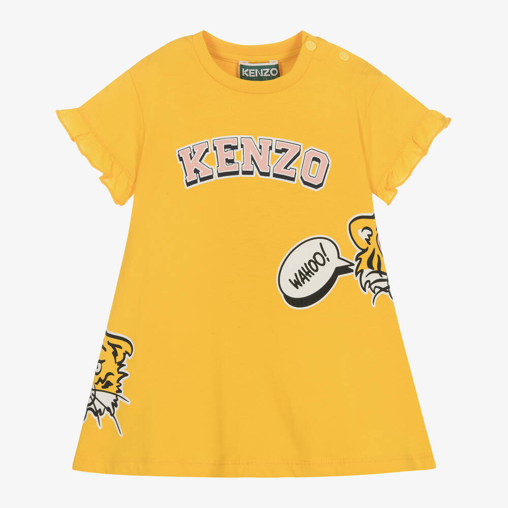 Shop Kenzo Kids Girls Yellow Organic Cotton Tiger Dress