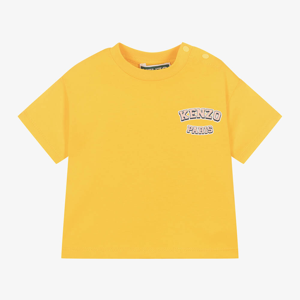 KENZO KIDS - Girls Yellow Organic Cotton Tiger T-Shirt | Childrensalon