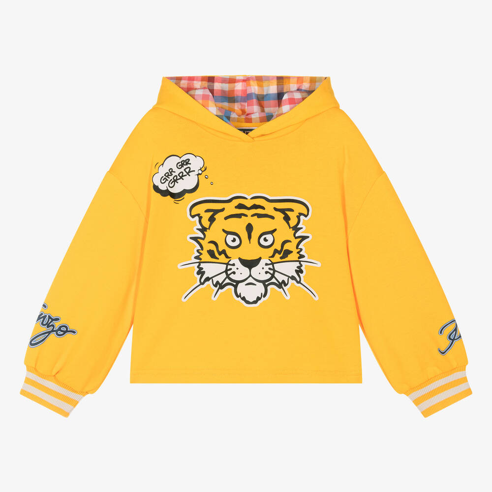 KENZO KIDS - Girls Yellow Tiger Cotton Hoodie | Childrensalon