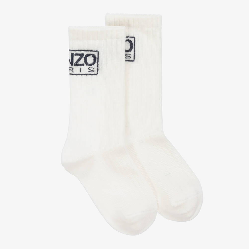 KENZO KIDS - Ivory Cotton Ankle Socks | Childrensalon