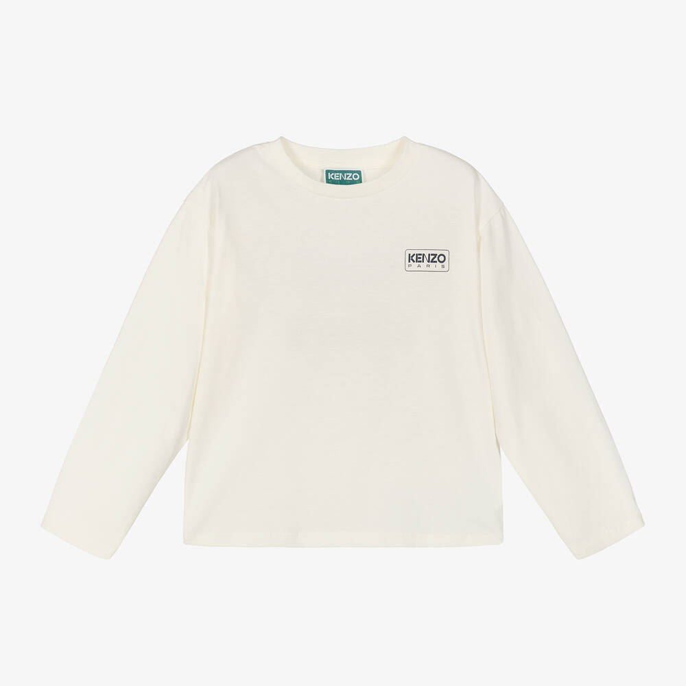 KENZO KIDS - Ivory Organic Cotton Crew Neck Top | Childrensalon