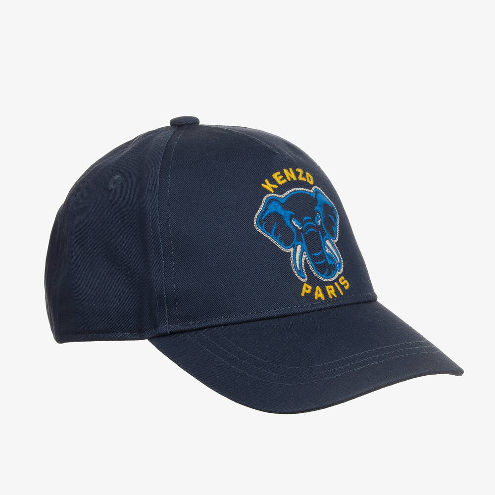 Shop Kenzo Kids Navy Blue Cotton Elephant Logo Cap