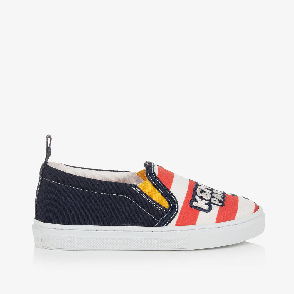 Kenzo Babies'  Kids Navy Blue Striped Canvas Trainers