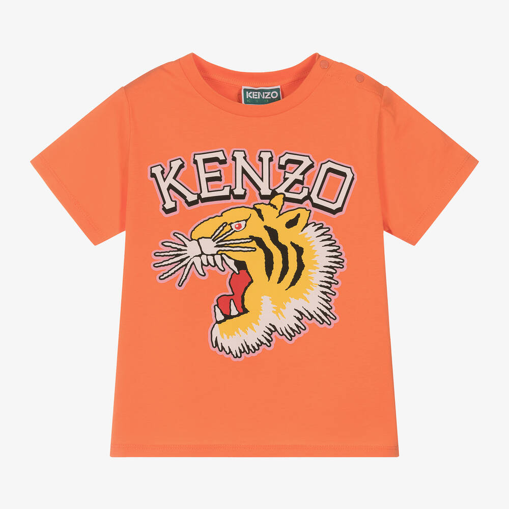 KENZO KIDS - تيشيرت بطبعة فارسيتي تايغر قطن عضوي لون برتقالي | Childrensalon