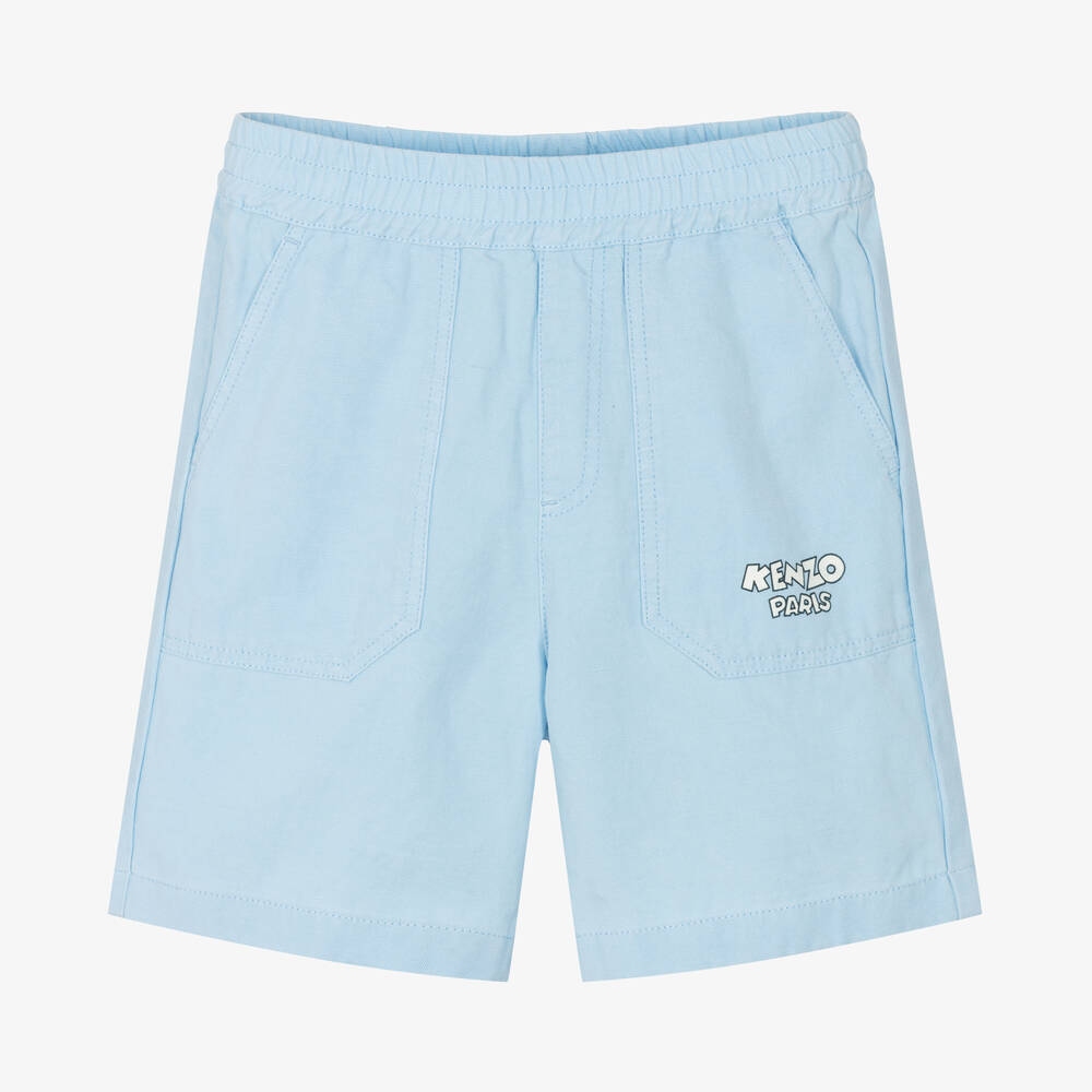 Shop Kenzo Kids Pale Blue Lyocell Shorts