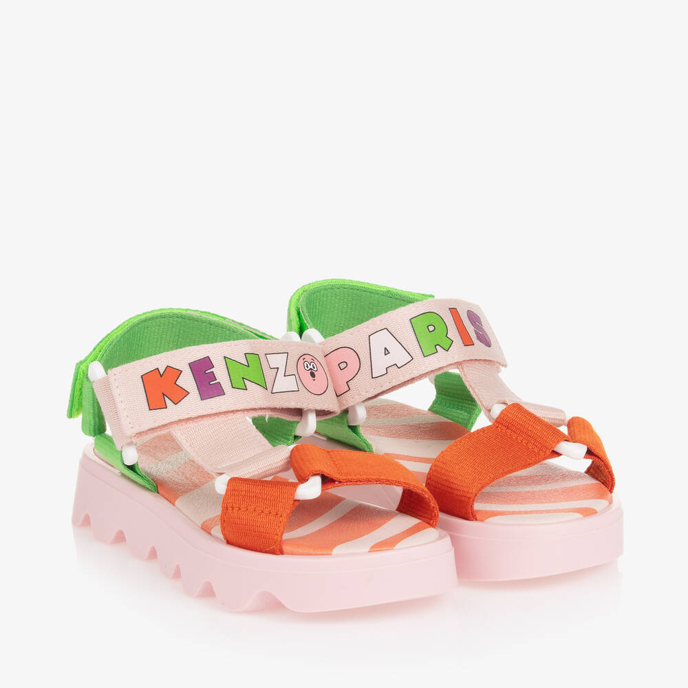 Shop Kenzo Kids Girls Pink Colourblock Velcro Sandals