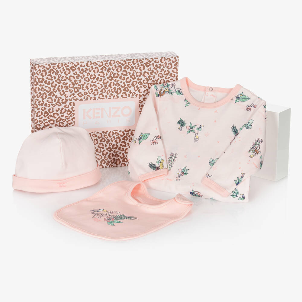 KENZO KIDS - Pink Cotton Jungle Babysuit Set | Childrensalon