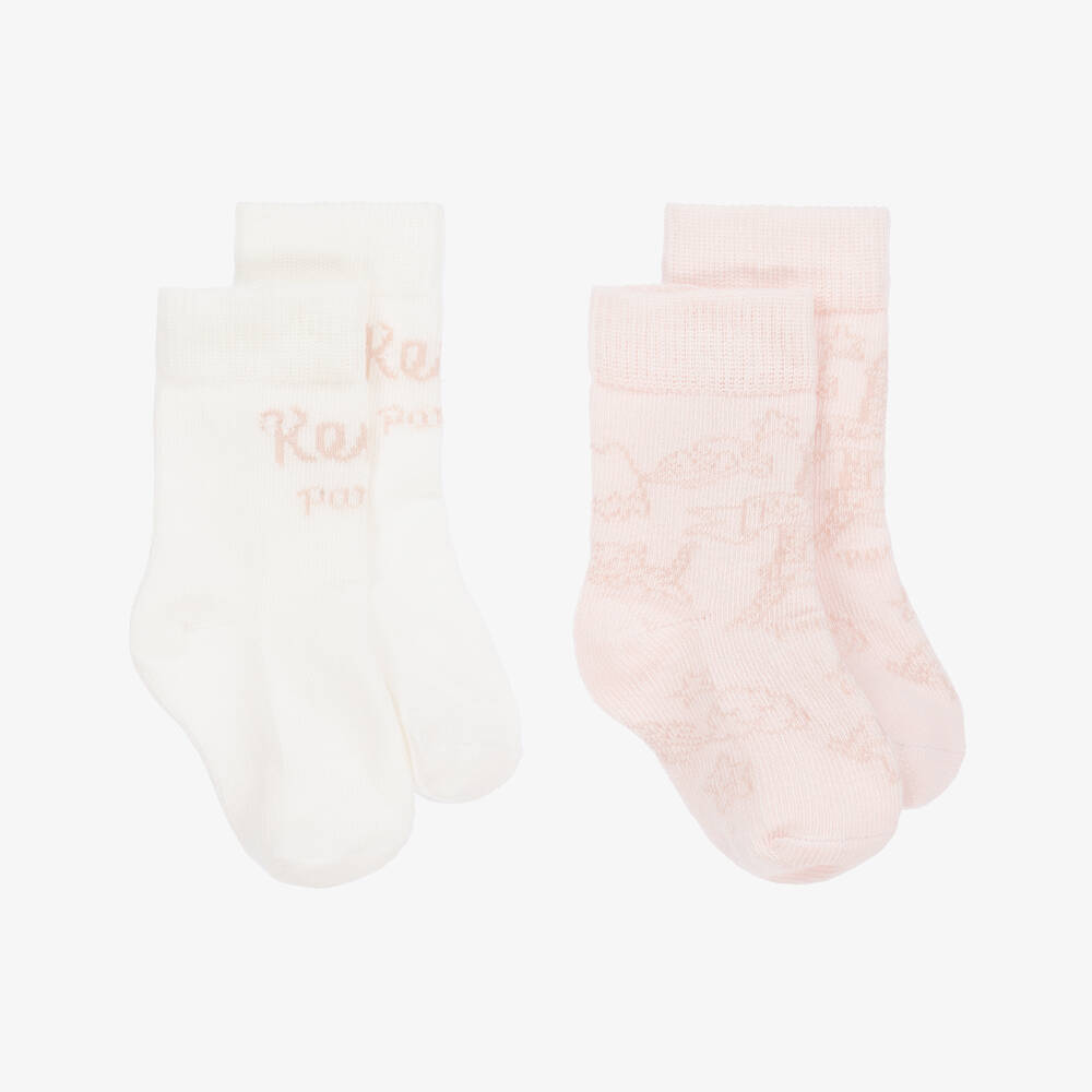 KENZO KIDS - Pink & White Cotton Baby Socks (2 Pack) | Childrensalon