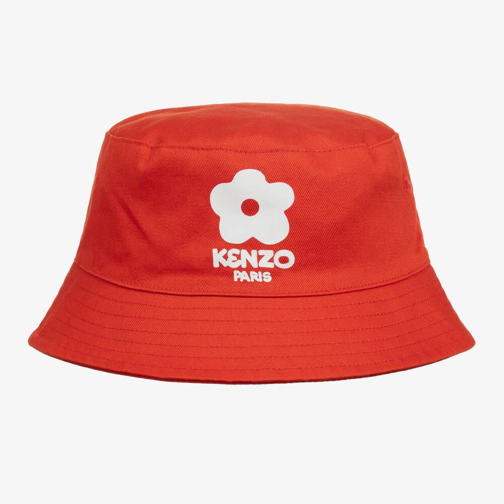 KENZO KIDS - Red Cotton Boke Flower Bucket Hat | Childrensalon