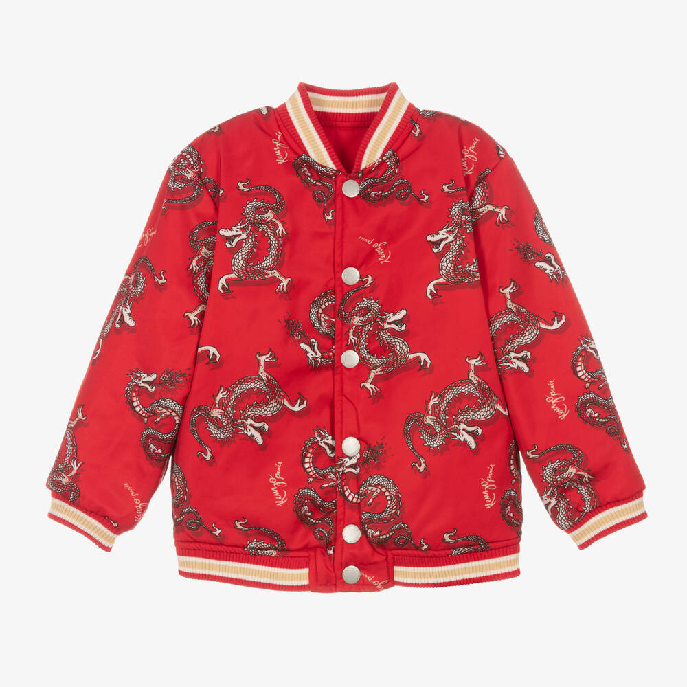 KENZO KIDS - Красная двусторонняя куртка с драконами | Childrensalon