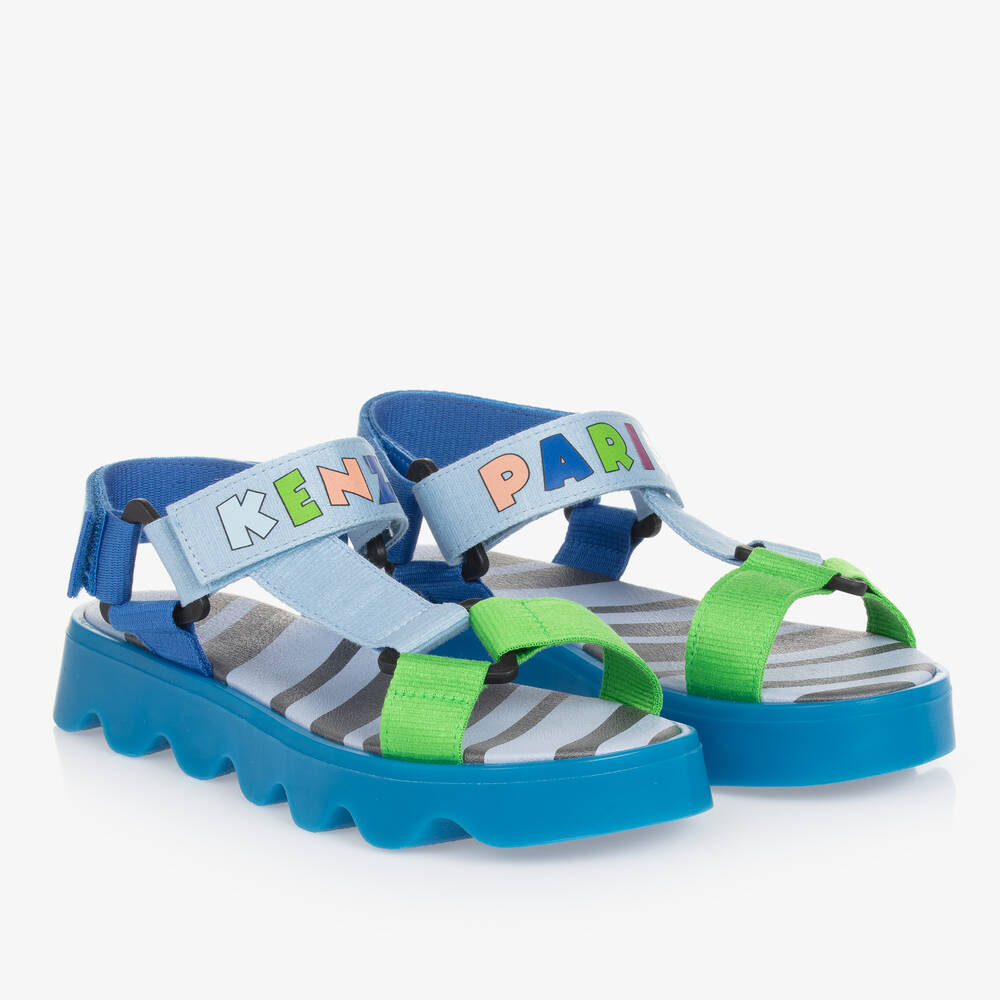 Shop Kenzo Kids Teen Blue Colourblock Velcro Sandals