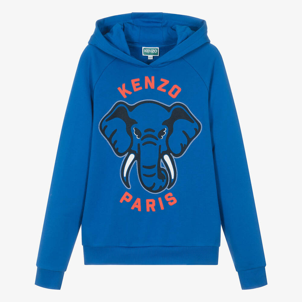 Kenzo Kids Teen Boys Blue Cotton Elephant Hoodie