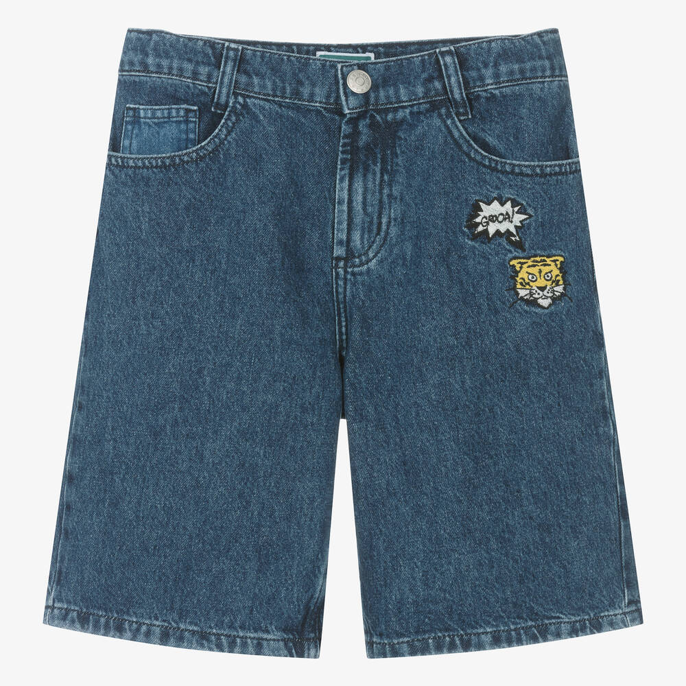 KENZO KIDS - Teen Boys Blue Embroidered Denim Shorts | Childrensalon