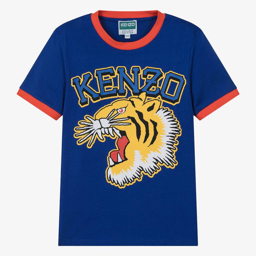 KENZO KIDS - Teen Boys Blue Organic Cotton T-Shirt | Childrensalon