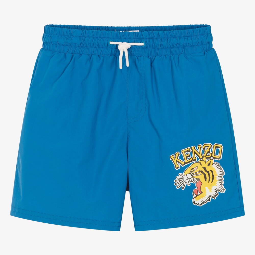 KENZO KIDS - Teen Boys Blue Varsity Tiger Swim Shorts | Childrensalon