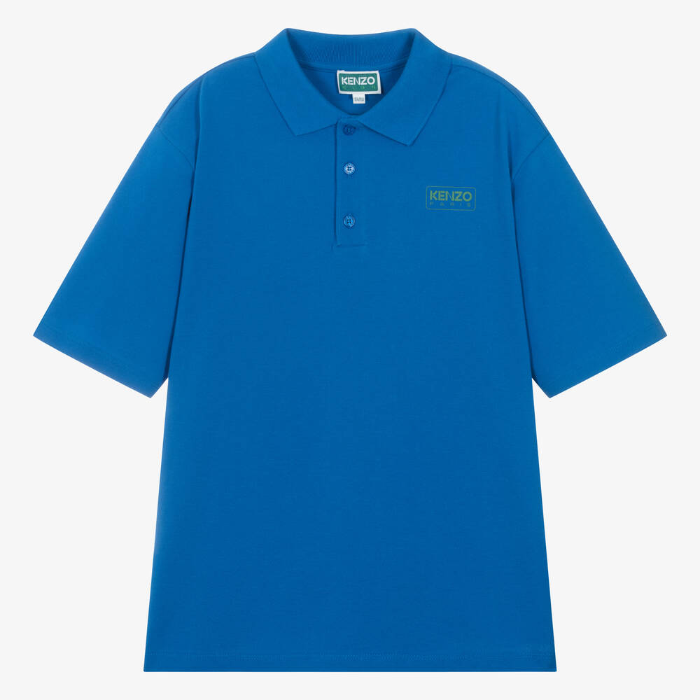 Kenzo Kids Teen Boys Cobalt Blue Cotton Polo Shirt