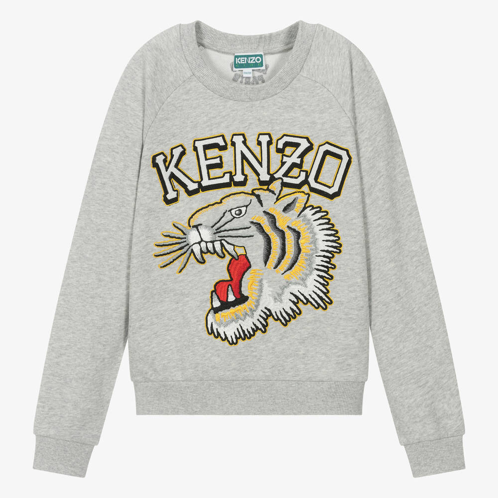 Shop Kenzo Kids Teen Boys Grey Marl Cotton Sweatshirt