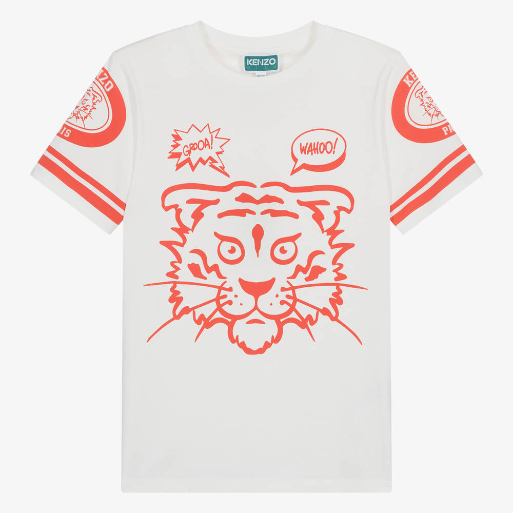KENZO KIDS - Teen Boys Ivory Cotton Tiger T-Shirt | Childrensalon