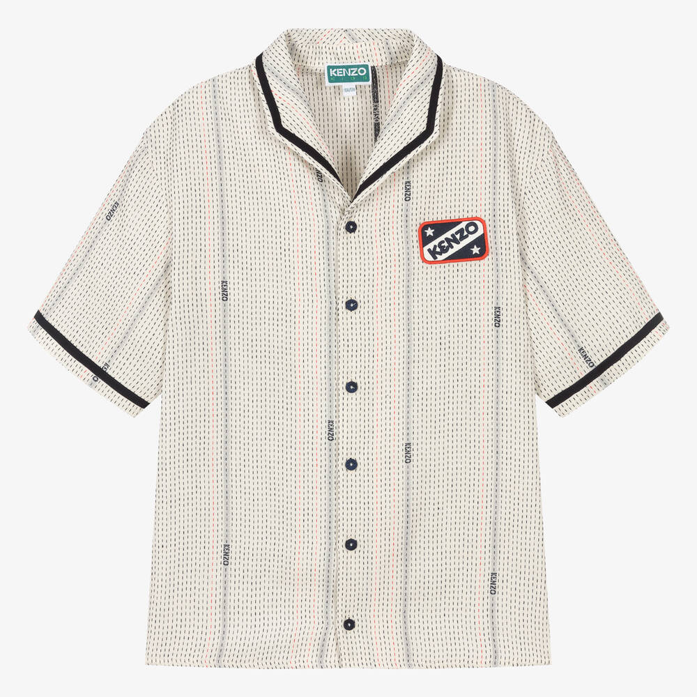 Shop Kenzo Kids Teen Boys Ivory Stripe Cotton Shirt