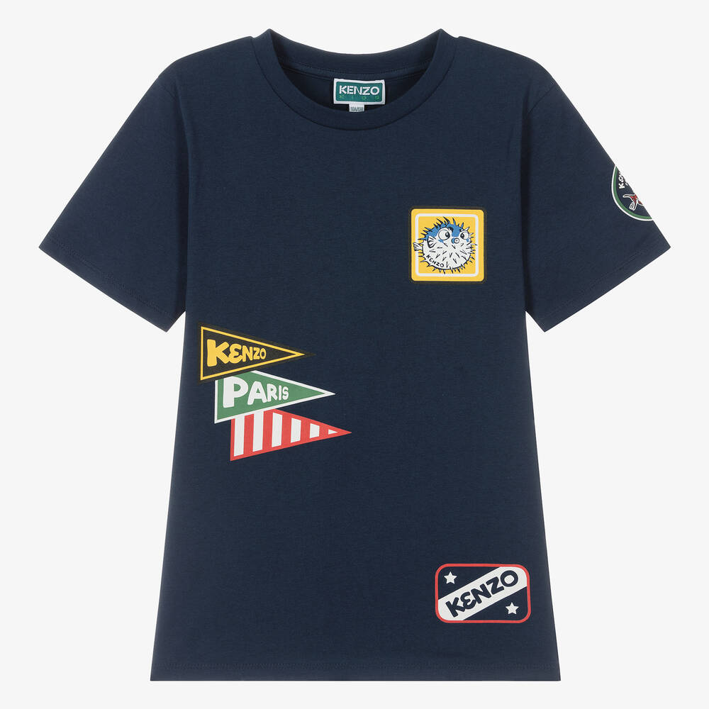 KENZO KIDS - Teen Boys Navy Blue Graphic T-Shirt | Childrensalon