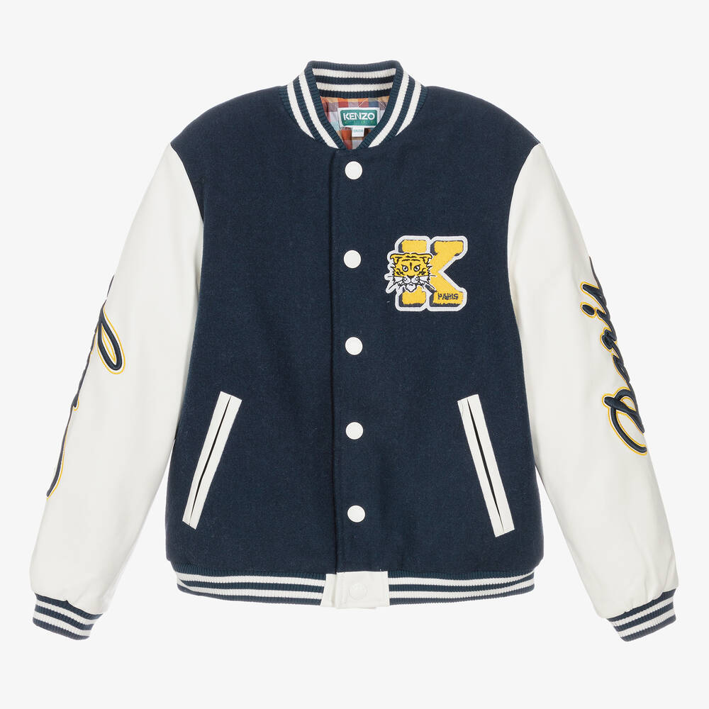 KENZO KIDS - Teen Boys Navy Blue Wool Baseball Jacket  | Childrensalon