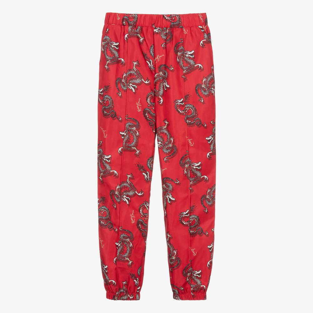 KENZO KIDS - Красные атласные брюки с драконами для мальчиков-подростков | Childrensalon
