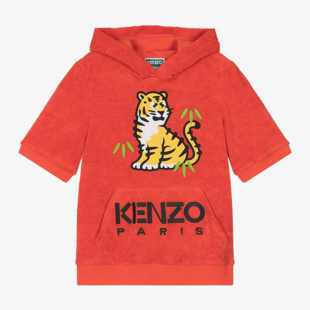KENZO KIDS - Teen Boys Red Towelling Tiger Hoodie | Childrensalon