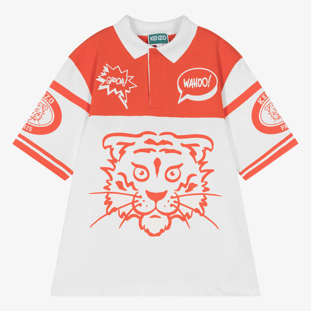 KENZO KIDS - Teen Boys Red & White Cotton Rugby Shirt | Childrensalon