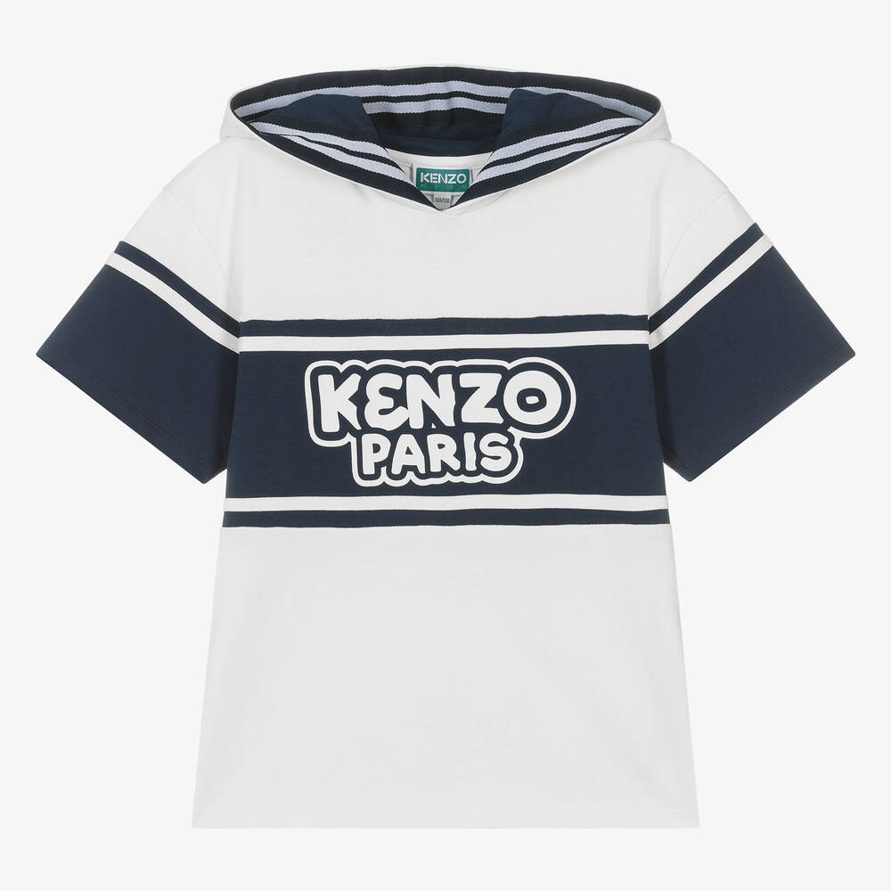 KENZO KIDS - Teen Boys White & Blue Hooded T-Shirt | Childrensalon