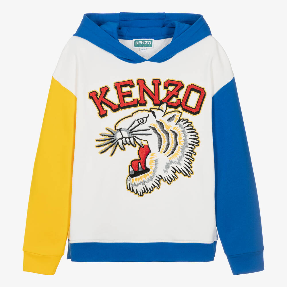 KENZO KIDS - توب هودي قطن لون أبيض بألوان بلوك للمراهقين | Childrensalon