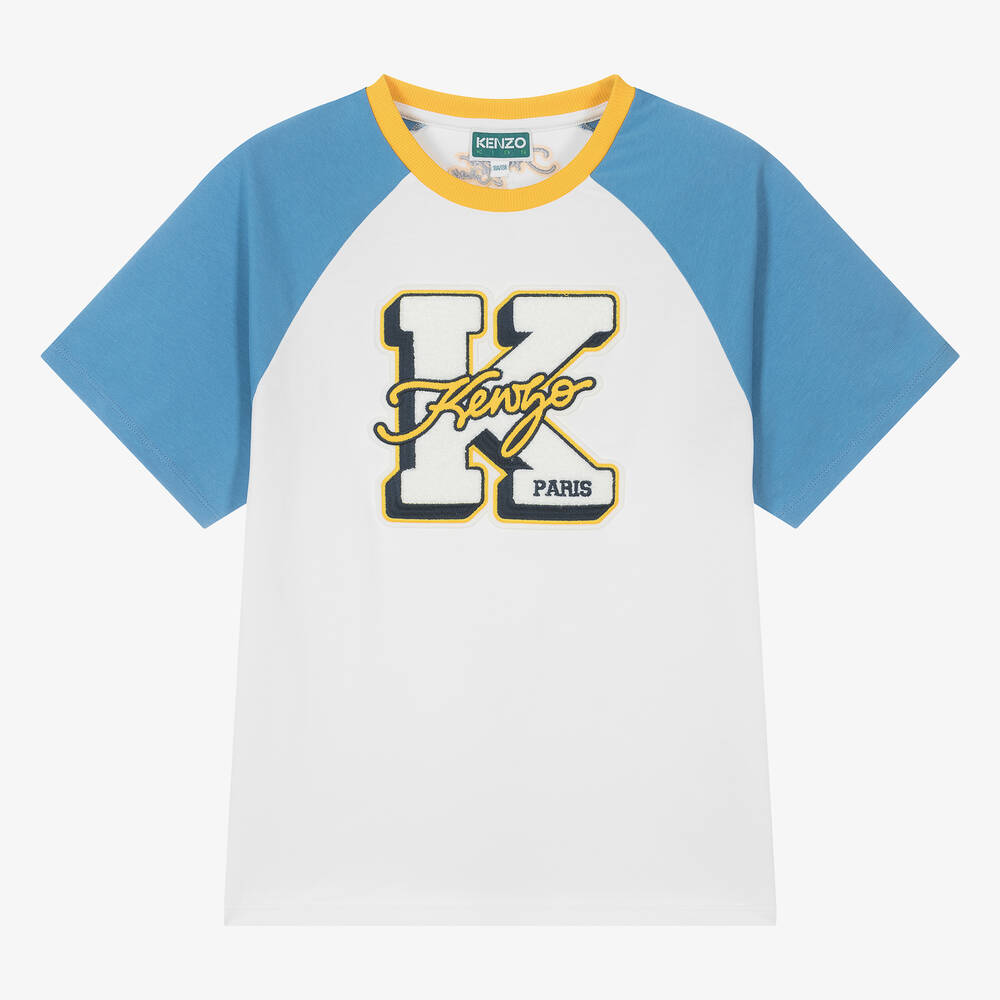 KENZO KIDS - Teen Boys White Colourblock T-Shirt | Childrensalon