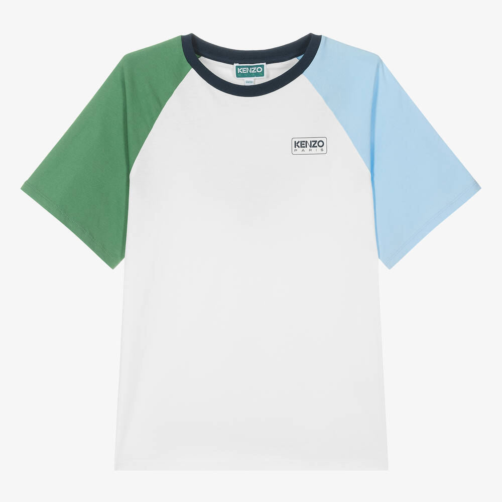 KENZO KIDS - Teen Boys White Cotton Colourblock T-Shirt | Childrensalon