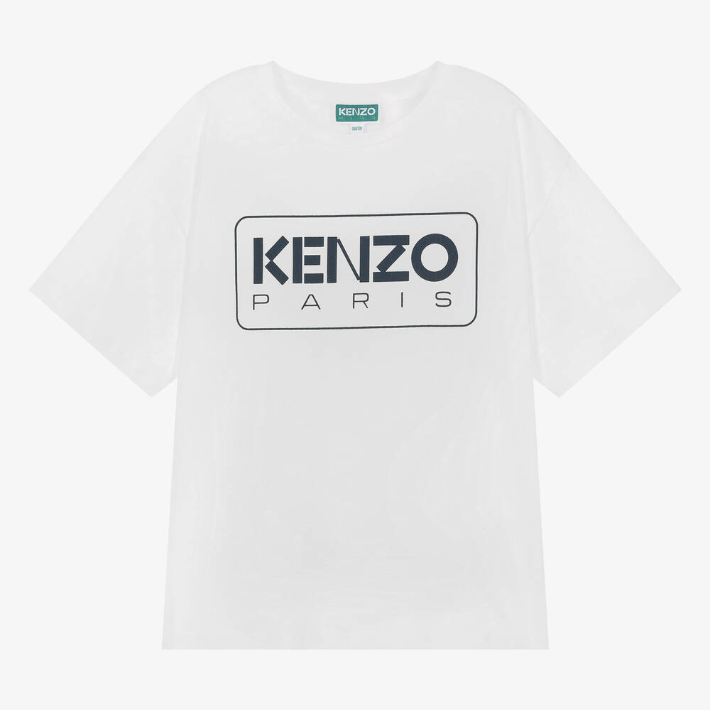 KENZO KENZO KIDS TEEN BOYS WHITE ORGANIC COTTON T-SHIRT
