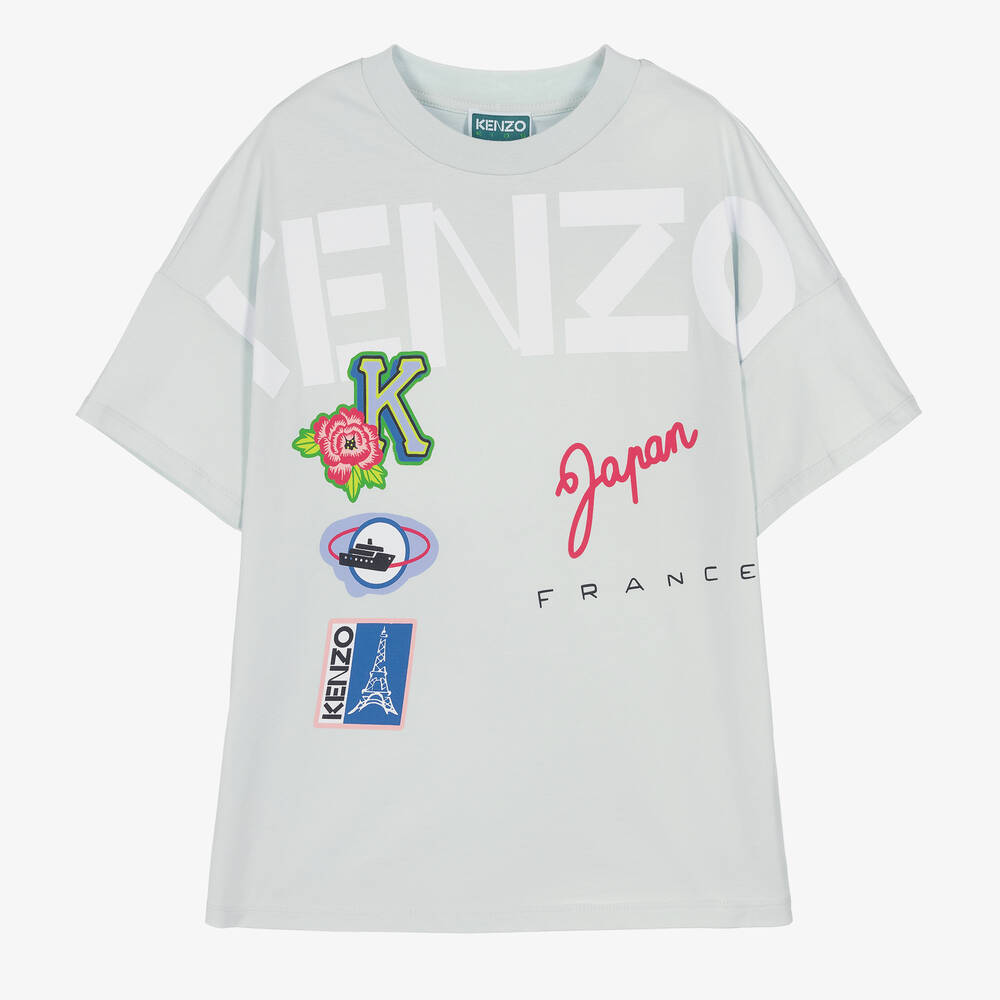 Kenzo Teen Girls Blue Cotton Logo T-shirt