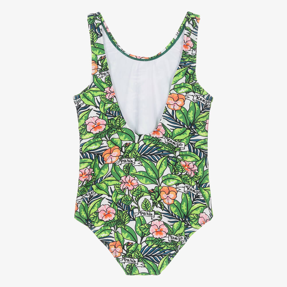KENZO KIDS - Teen Girls Green Floral Jungle Leaf Swimsuit | Childrensalon