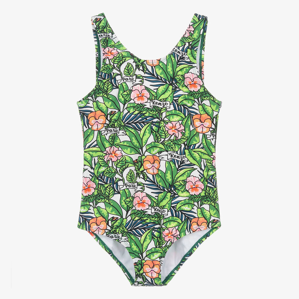 KENZO KIDS - Teen Girls Green Floral Jungle Leaf Swimsuit | Childrensalon