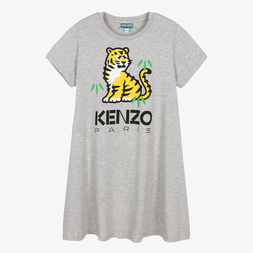 KENZO KIDS - فستان بطبعة كوتورا قطن لون رمادي مونس | Childrensalon