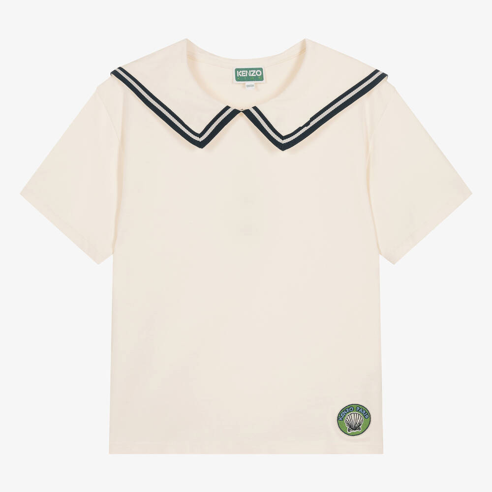 KENZO KIDS - Teen Girls Ivory Cotton Sailor T-Shirt | Childrensalon