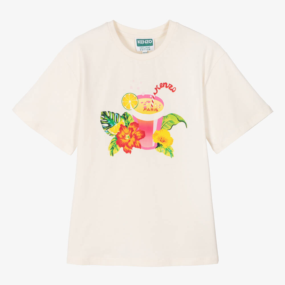 KENZO KIDS - Teen Girls Ivory Cotton T-Shirt | Childrensalon