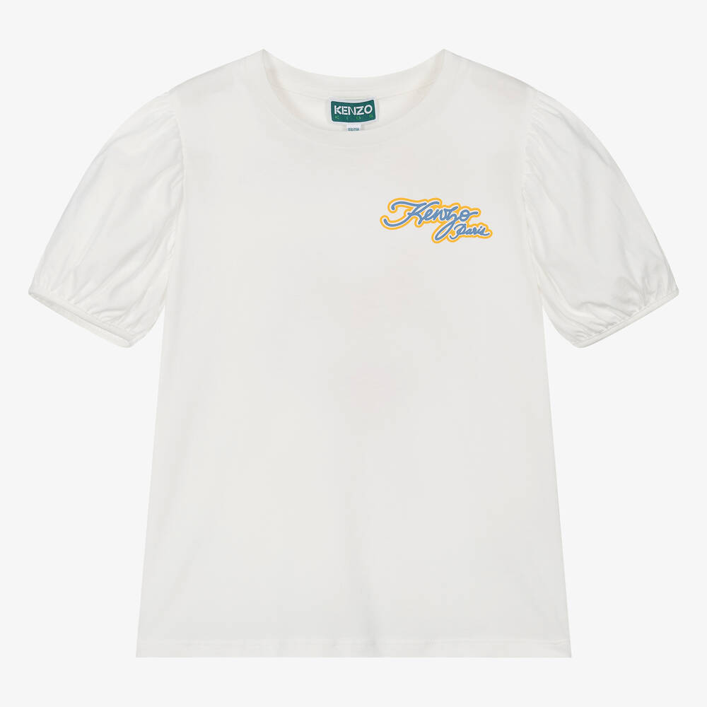 KENZO KIDS - Teen Girls Ivory Cotton Tiger T-Shirt | Childrensalon