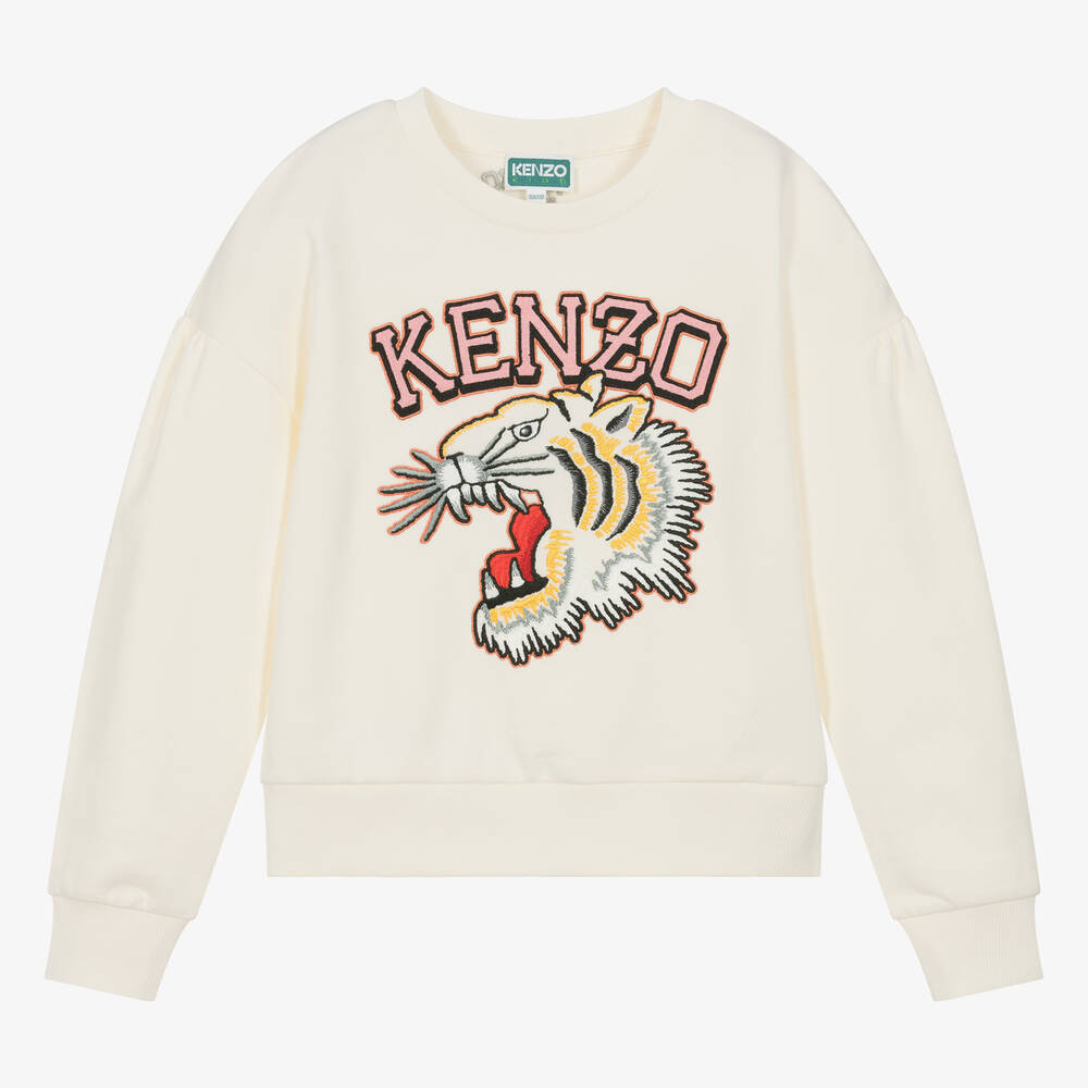 KENZO KIDS - Кремовый хлопковый свитшот с тигром для девочек-подростков | Childrensalon