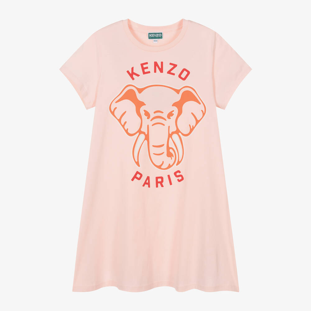 Kenzo Kids Teen Girls Pink Cotton Elephant Dress