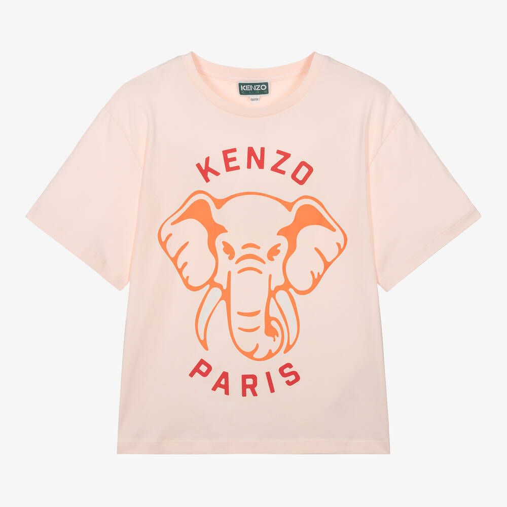 KENZO KIDS - تيشيرت بطبعة الفيل قطن عضوي لون زهري للمراهقات | Childrensalon