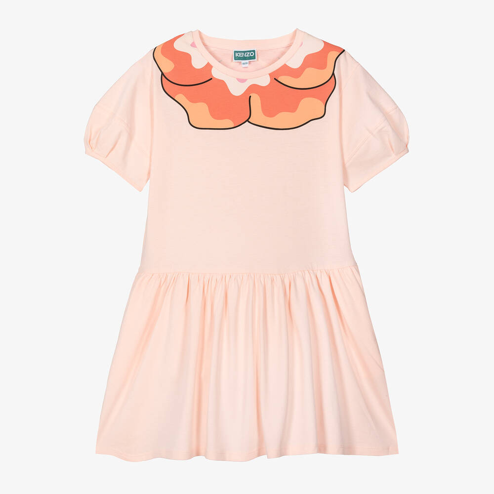 Shop Kenzo Kids Teen Girls Pink Cotton Flower Dress