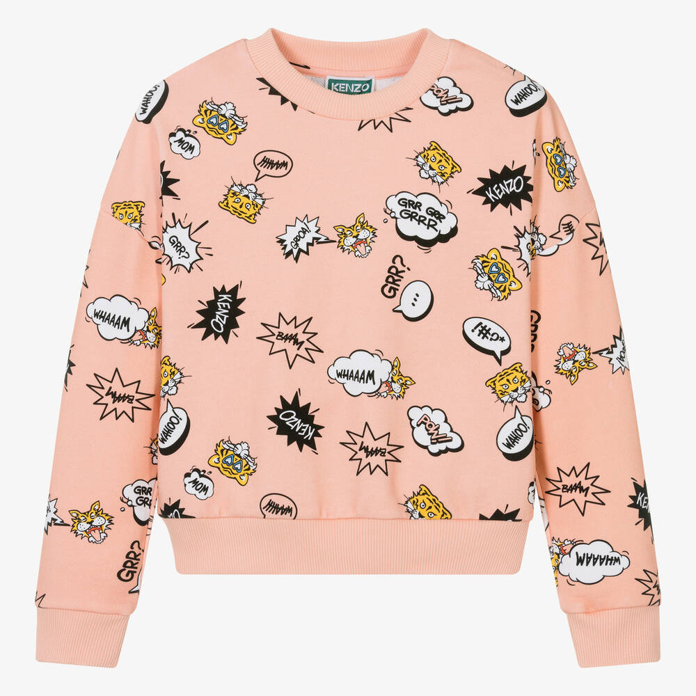 KENZO KIDS - Teen Girls Pink Graphic Cotton Sweatshirt | Childrensalon