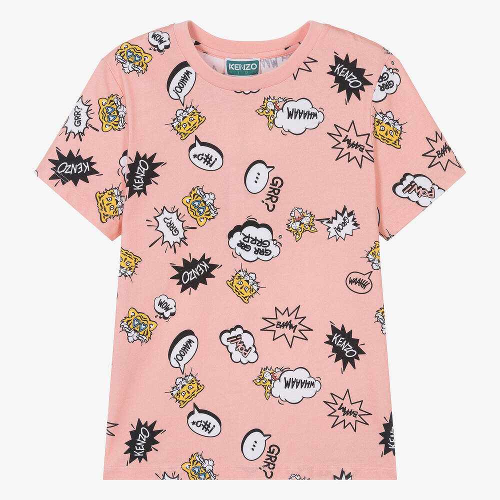 KENZO KIDS - Teen Girls Pink Graphic Cotton T-Shirt | Childrensalon