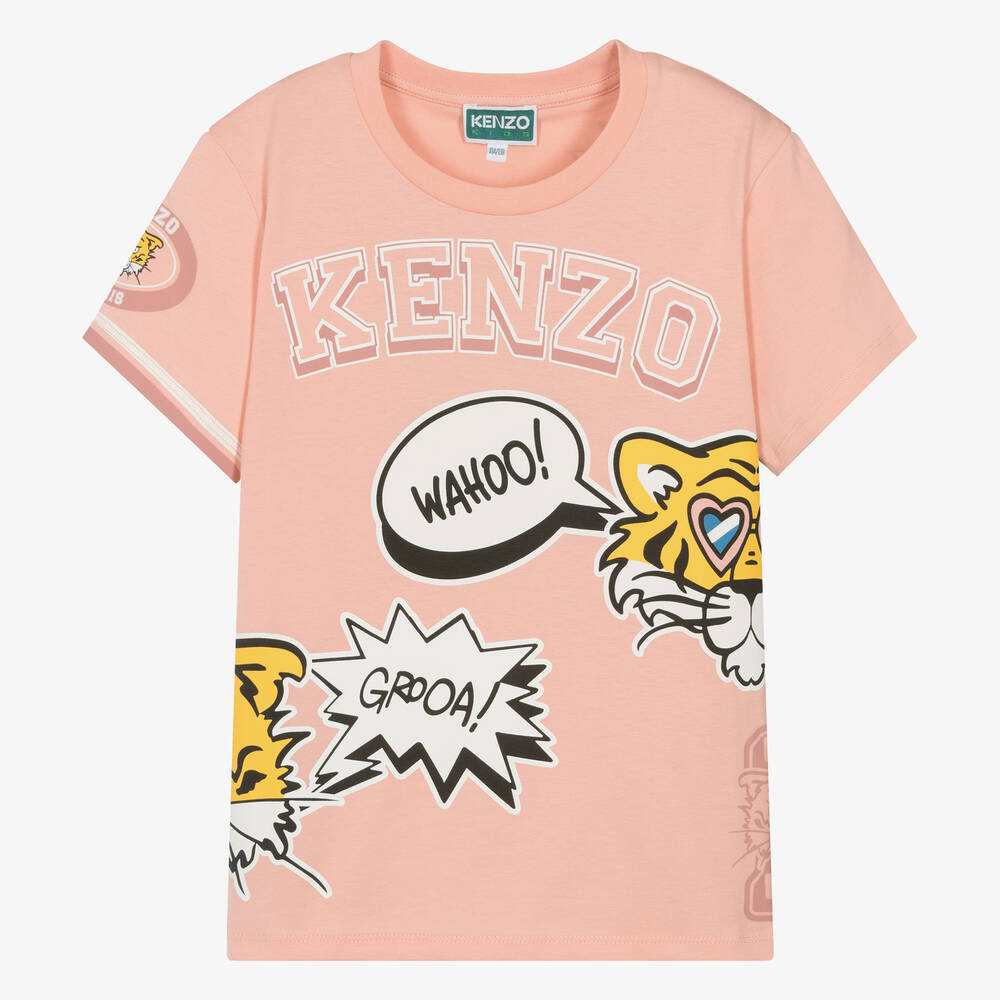 Shop Kenzo Kids Teen Girls Pink Tiger Cotton T-shirt