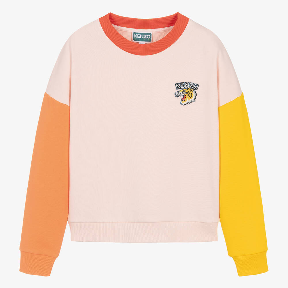 KENZO KIDS - Teen Girls Pink Varsity Tiger Colourblock Sweatshirt | Childrensalon